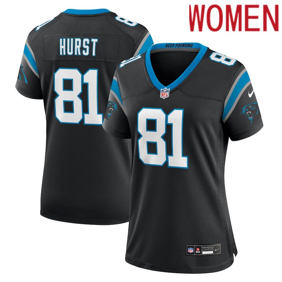 Women Carolina Panthers #81 Hayden Hurst Nike Black Team Game NFL Jersey->women nfl jersey->Women Jersey